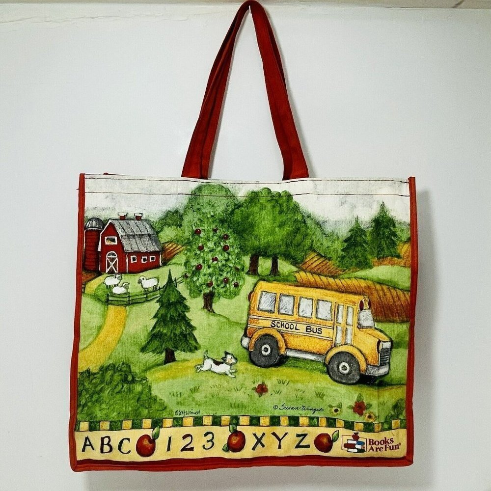Charming Red School Bus Tote Bag